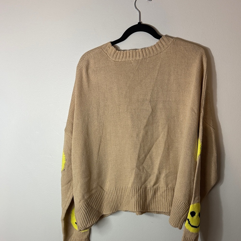 Dressed in LALA Tan Smiley Face Sweater - Picture 4 of 5